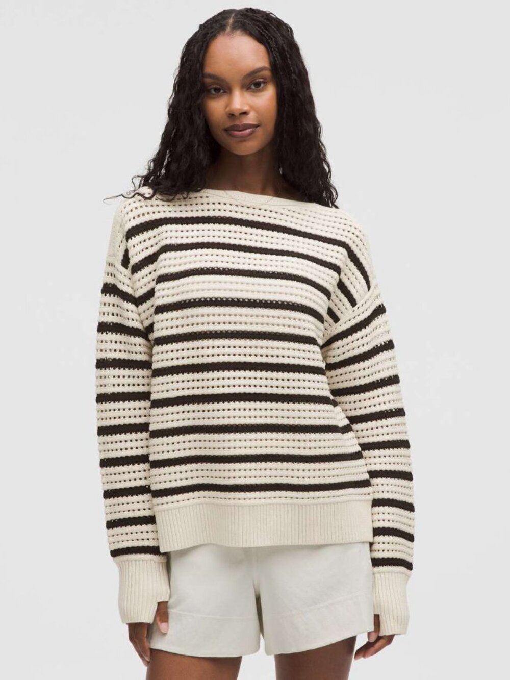 Lululemon Cotton Crochet Pullover Light Ivory Black Size S